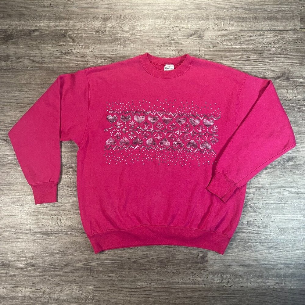 VTG Murina Magenta Pink Puff Paint Hearts CottageCore BarbieCore Sweatshirt XL